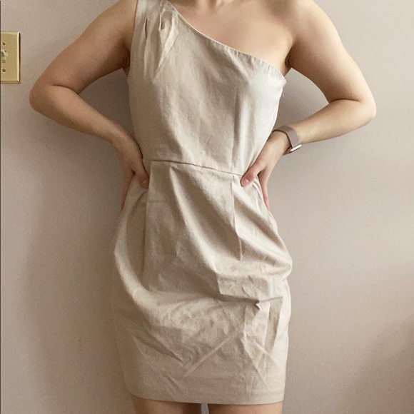 90s linen one shoulder asymmetrical dress - Picture 4 of 8